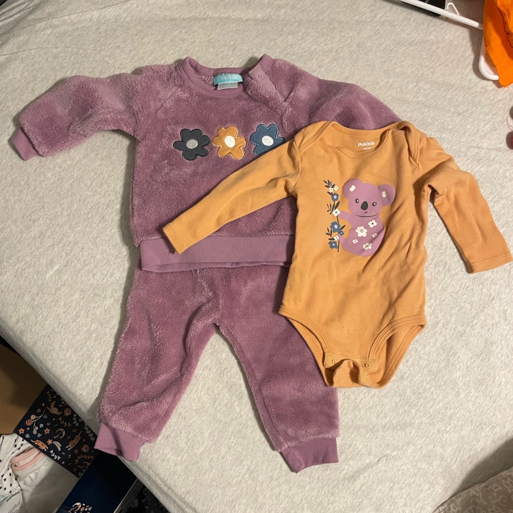 Pekkle Purple and Orange Kids Onesie - 3 Piece Set